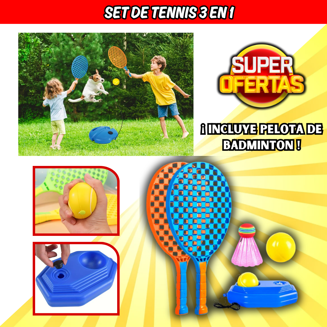 SET DE TENIS 3 EN 1 (2 Raquetas +2 pelotas  de Tenis + 1 Bádminton)