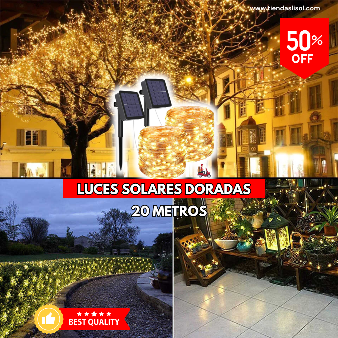 LUCES LED SOLARES COLOR DORADO X 20 metros (200 foquitos) 50% Dsto.